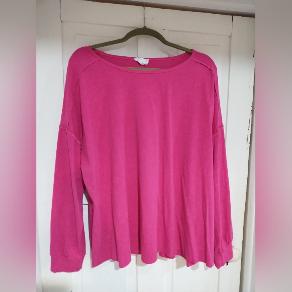 Chic Soul Pink Oversized Long Sleeve Top